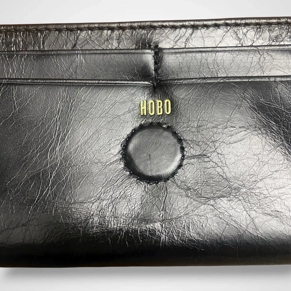 Hobo Continental Wallet Black Genuine Leather Long Bifold with Magnetic Closure